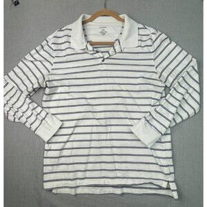 George Men's White Striped Long Sleeve Collar Casual Sweatshirt Large USED